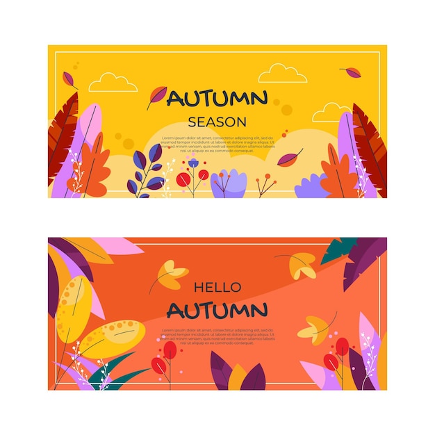 Conjunto de banners horizontales otoño plano