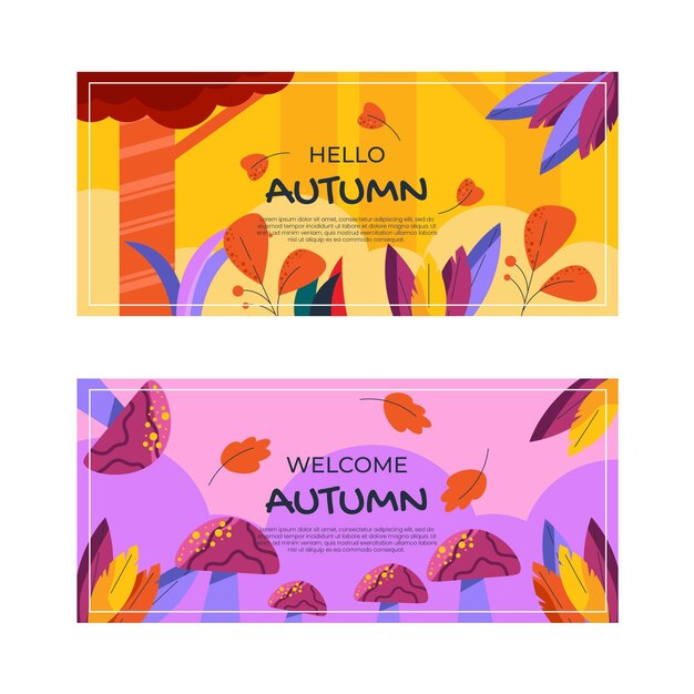 Conjunto de banners horizontales otoño plano