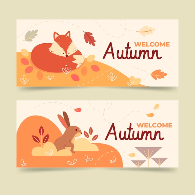 Vector gratuito conjunto de banners horizontales otoño plano