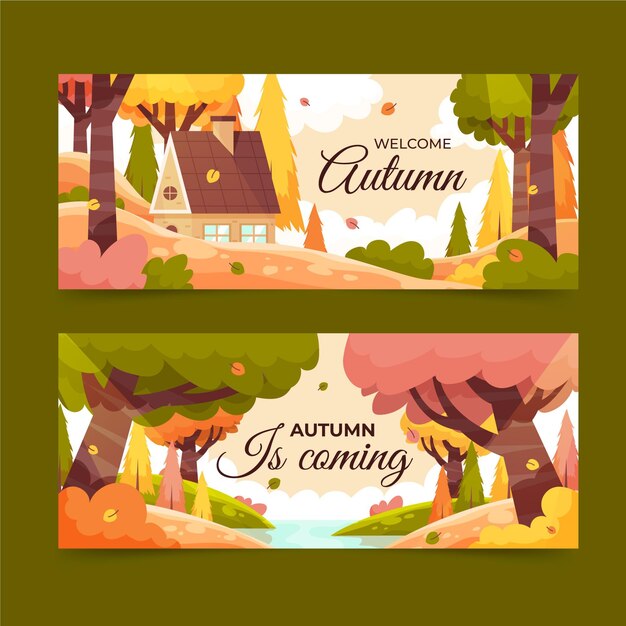 Conjunto de banners horizontales otoño plano