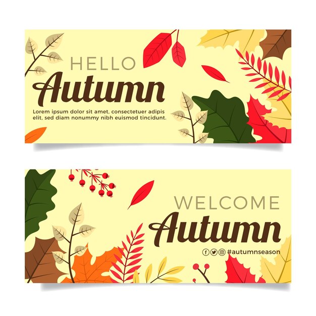 Conjunto de banners horizontales otoño plano