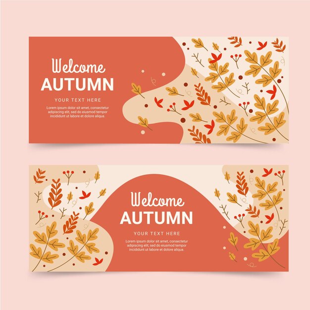 Conjunto de banners horizontales otoño plano