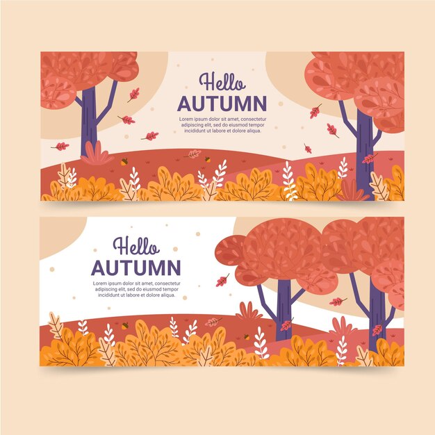 Conjunto de banners horizontales otoño plano
