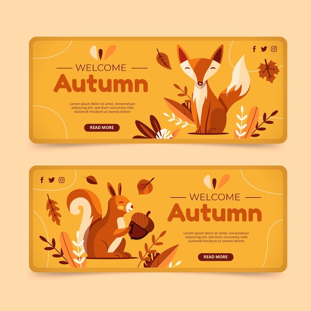 Vector gratuito conjunto de banners horizontales otoño plano