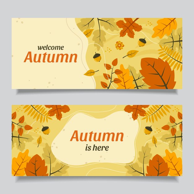 Vector gratuito conjunto de banners horizontales otoño planos dibujados a mano