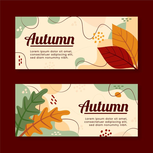Conjunto de banners horizontales otoño planos dibujados a mano