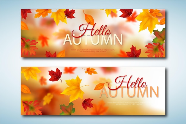 Conjunto de banners horizontales de otoño realistas