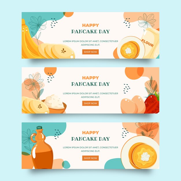 Conjunto de banners horizontales de panqueques planos