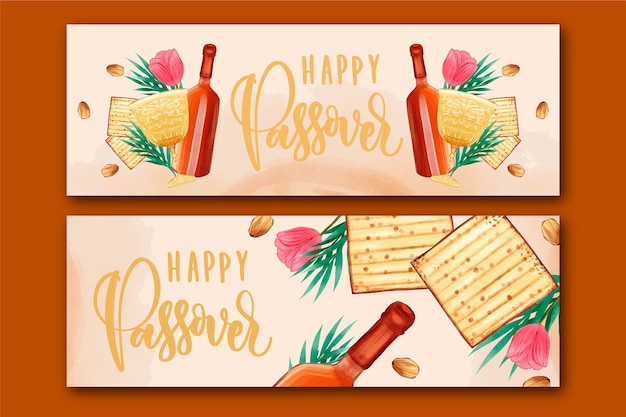 Vector gratuito conjunto de banners horizontales de pascua de acuarela