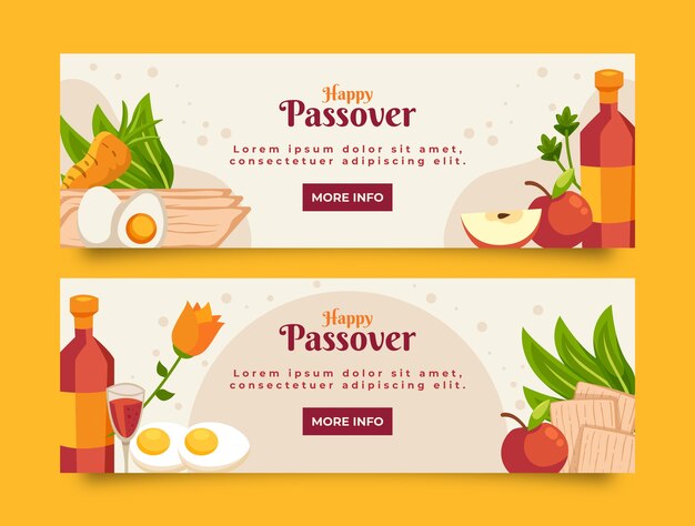 Conjunto de banners horizontales de pascua plana