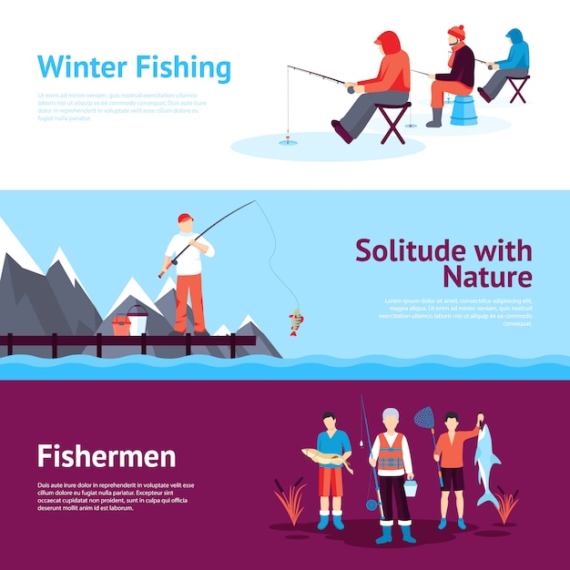Conjunto de Banners horizontales de pesca de temporada