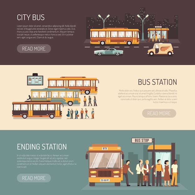 Vector gratuito conjunto de banners horizontales planas de autobuses urbanos