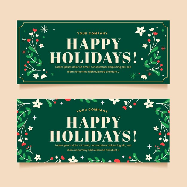Conjunto de banners horizontales planas felices fiestas