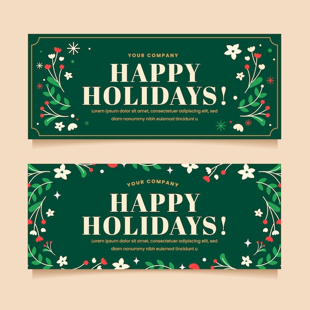 Conjunto de banners horizontales planas felices fiestas