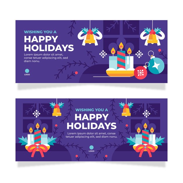 Conjunto de banners horizontales planas felices fiestas