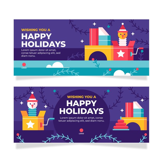 Conjunto de banners horizontales planas felices fiestas