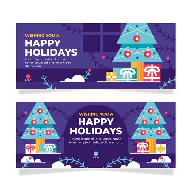 Conjunto de banners horizontales planas felices fiestas