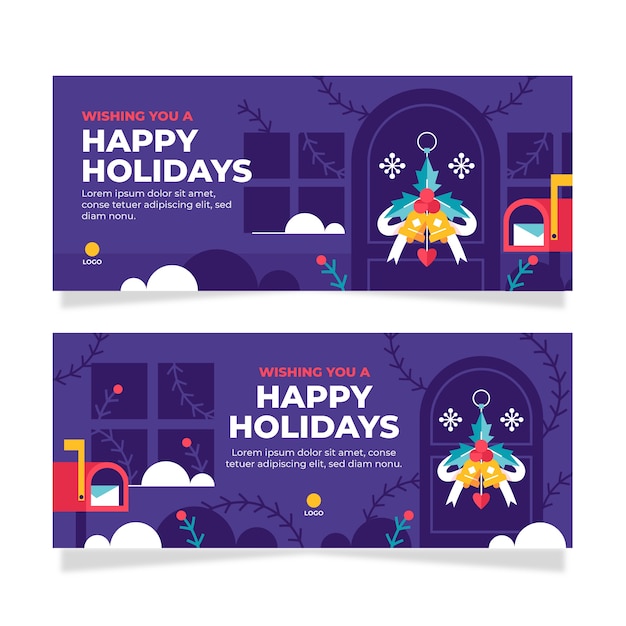 Conjunto de banners horizontales planas felices fiestas