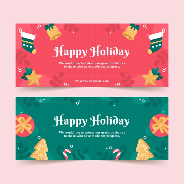Conjunto de banners horizontales planas felices fiestas