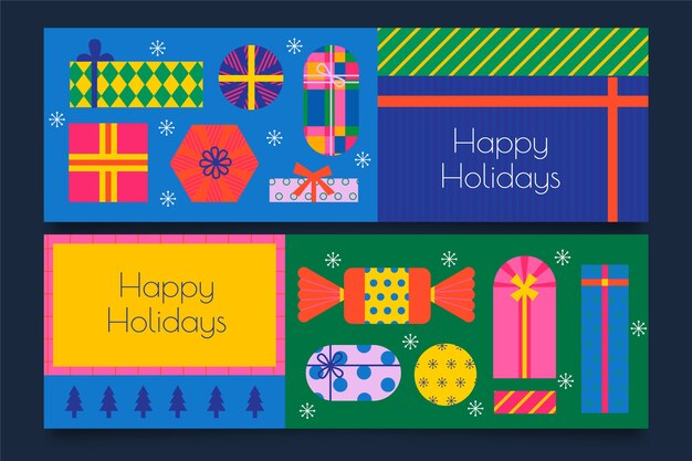 Conjunto de banners horizontales planas felices fiestas
