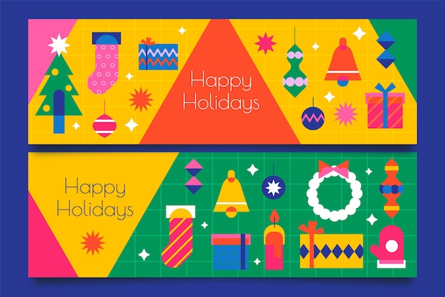 Conjunto de banners horizontales planas felices fiestas
