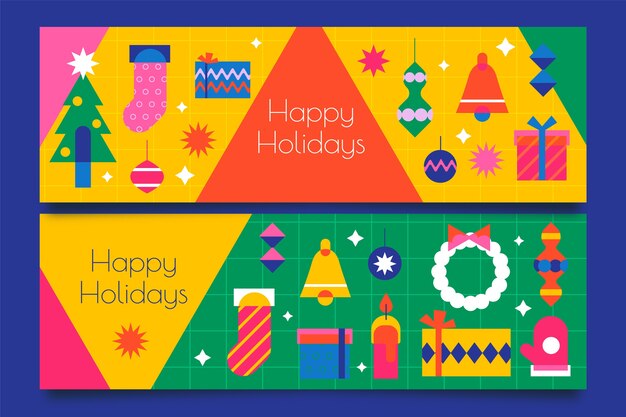 Conjunto de banners horizontales planas felices fiestas