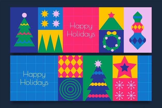 Conjunto de banners horizontales planas felices fiestas