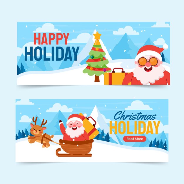 Conjunto de banners horizontales planas felices fiestas