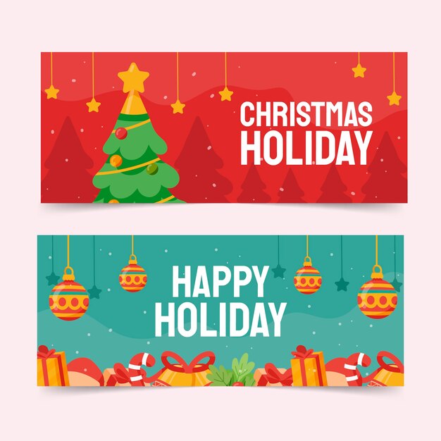 Conjunto de banners horizontales planas felices fiestas