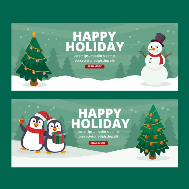 Conjunto de banners horizontales planas felices fiestas