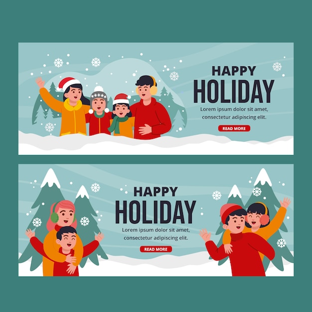 Conjunto de banners horizontales planas felices fiestas