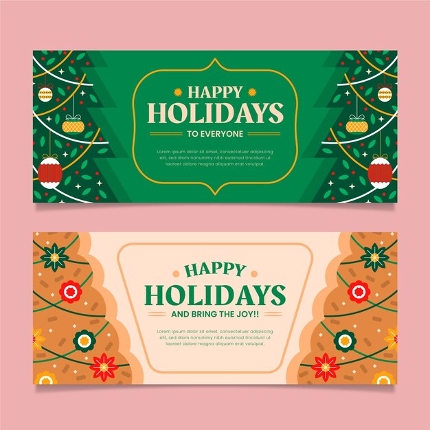 Conjunto de banners horizontales planas felices fiestas