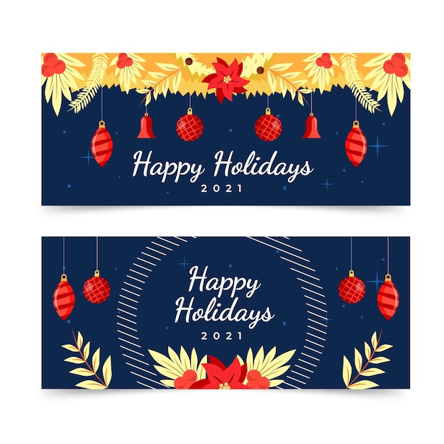 Vector gratuito conjunto de banners horizontales planas felices fiestas