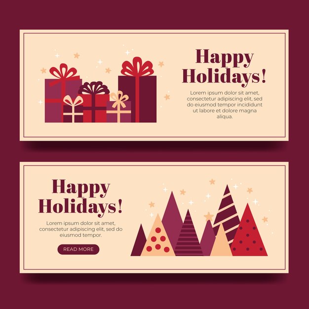 Conjunto de banners horizontales planas felices fiestas