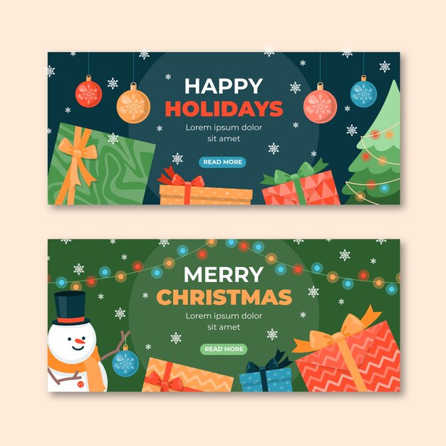 Conjunto de banners horizontales planas felices fiestas