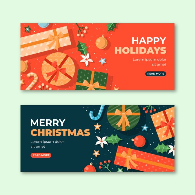 Conjunto de banners horizontales planas felices fiestas