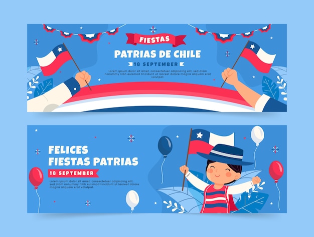 Conjunto de banners horizontales planas para fiestas patrias chile.