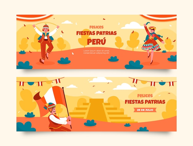 Vector gratuito conjunto de banners horizontales planas para fiestas patrias chile.