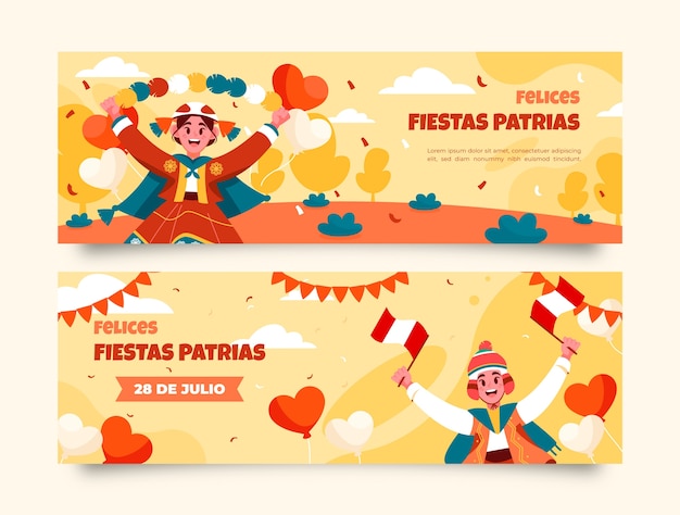 Conjunto de banners horizontales planas para fiestas patrias chile.
