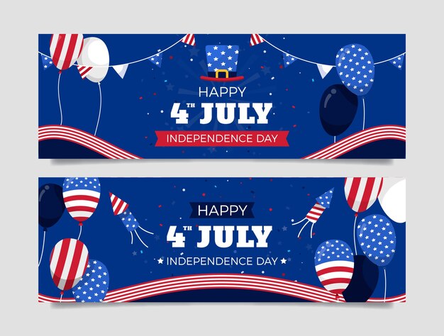Conjunto de banners horizontales planos del 4 de julio