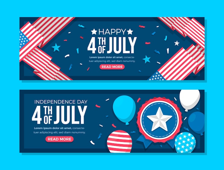 Vector gratuito conjunto de banners horizontales planos del 4 de julio