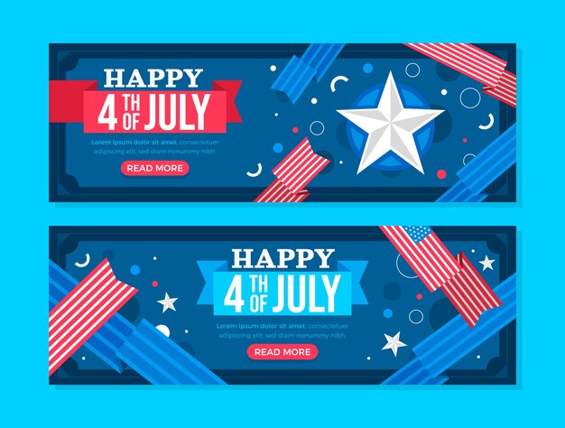 Conjunto de banners horizontales planos del 4 de julio