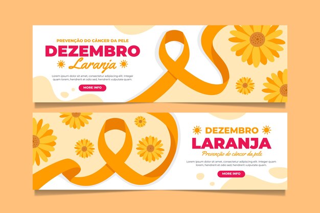 Conjunto de banners horizontales planos dezembro laranja.