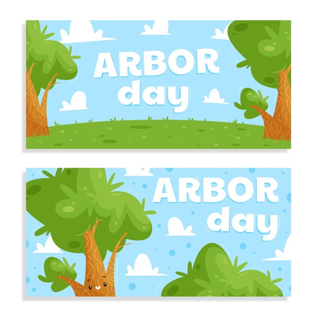 Conjunto de banners horizontales planos del día del árbol