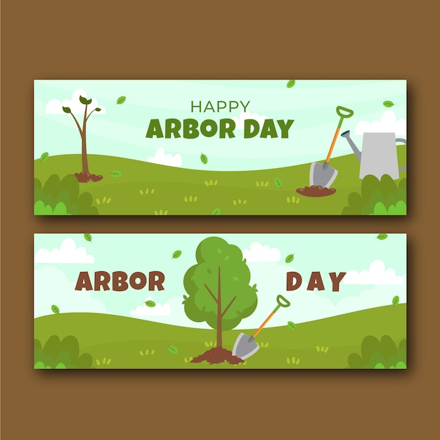 Vector gratuito conjunto de banners horizontales planos del día del árbol