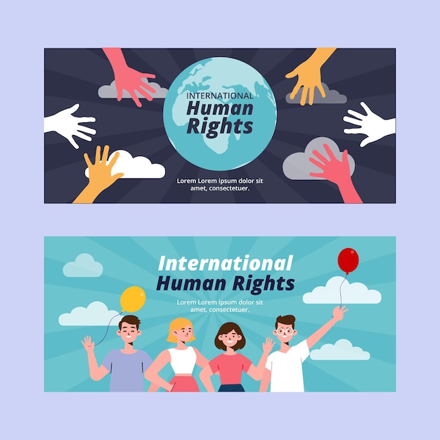 Vector gratuito conjunto de banners horizontales planos del día internacional de los derechos humanos