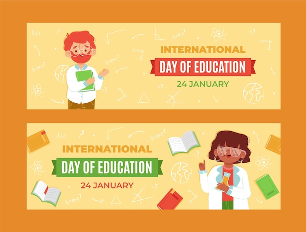 Conjunto de banners horizontales planos del día internacional de la educación