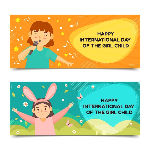 Conjunto de banners horizontales planos del día internacional de la niña.