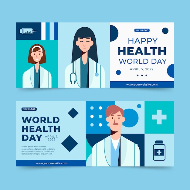 Conjunto de banners horizontales planos del día mundial de la salud