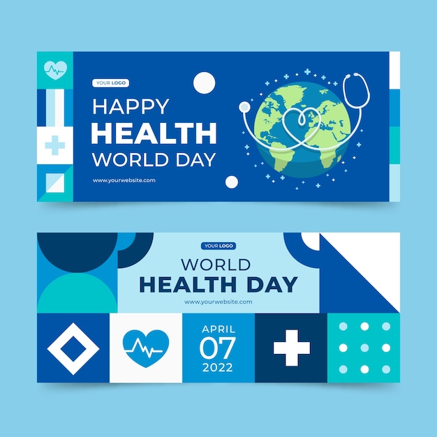 Vector gratuito conjunto de banners horizontales planos del día mundial de la salud